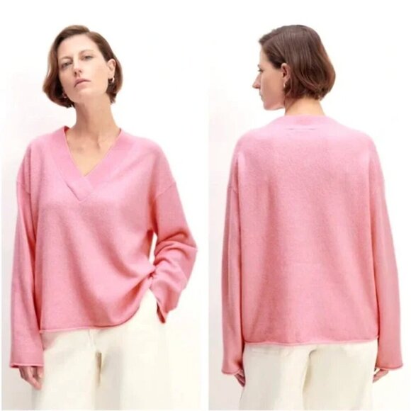 Everlane The Cozy Stretch V-neck Sweater Pullover‎ Pink XS Wool Pink Peony - Picture 1 of 5